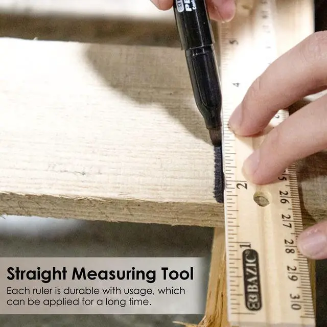 Alt view image 5 of 7 - 12 in Wooden Ruler, Inch & Metric (30 cm)