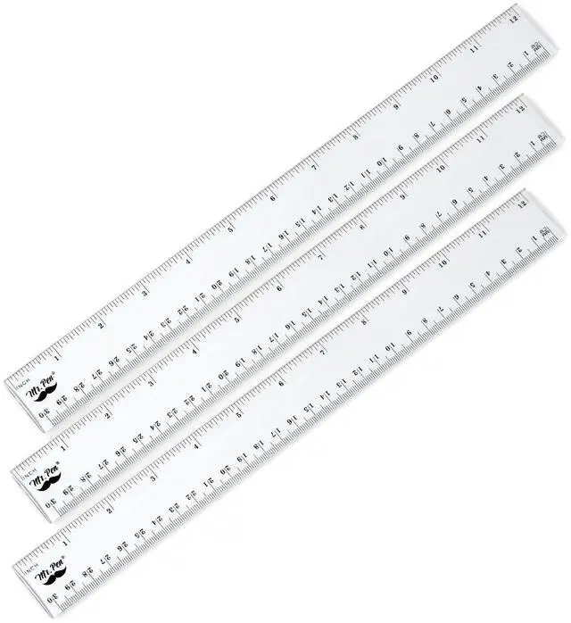 Main image of Plastic Rulers, 12 Inch, 3 Pack, Easy-to-Read Markings