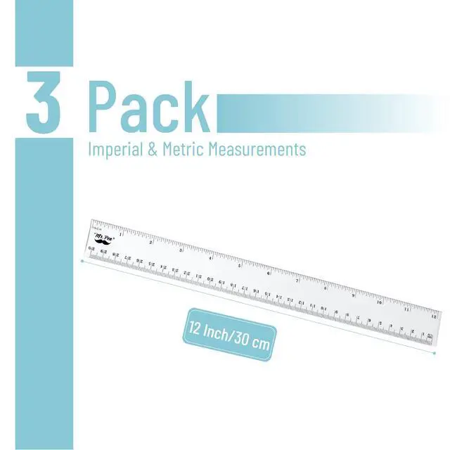 Alt view image 2 of 6 - Plastic Rulers, 12 Inch, 3 Pack, Easy-to-Read Markings