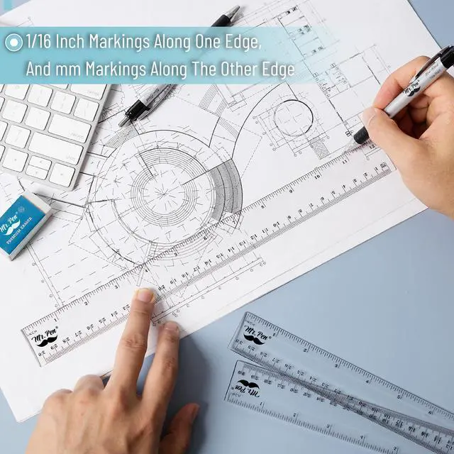 Alt view image 4 of 6 - Plastic Rulers, 12 Inch, 3 Pack, Easy-to-Read Markings