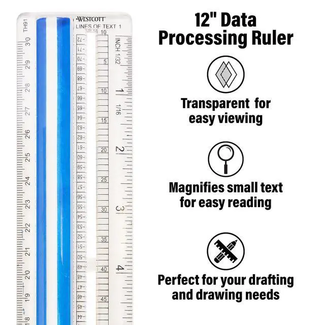 Alt view image 5 of 6 - Data Processing Magnifying Ruler, 2X Magnification, 1/16-Inch & Tenths Scales, Back-to-School, School Supplies, Classroom Supplies, 12-Inch