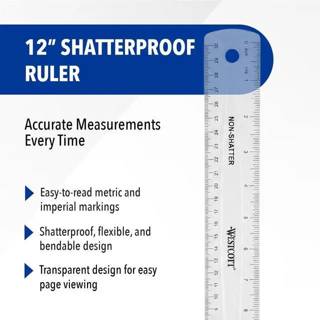 Alt view image 2 of 7 - Shatterproof Ruler, Design with Easy-to-Read Markings, Back-to-Classroom, 12-Inch