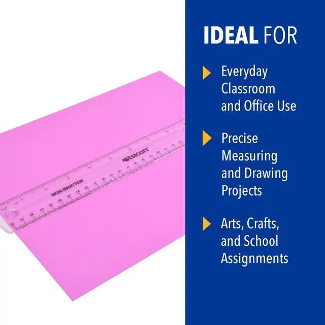 Alt view image 4 of 7 - Shatterproof Ruler, Design with Easy-to-Read Markings, Back-to-Classroom, 12-Inch