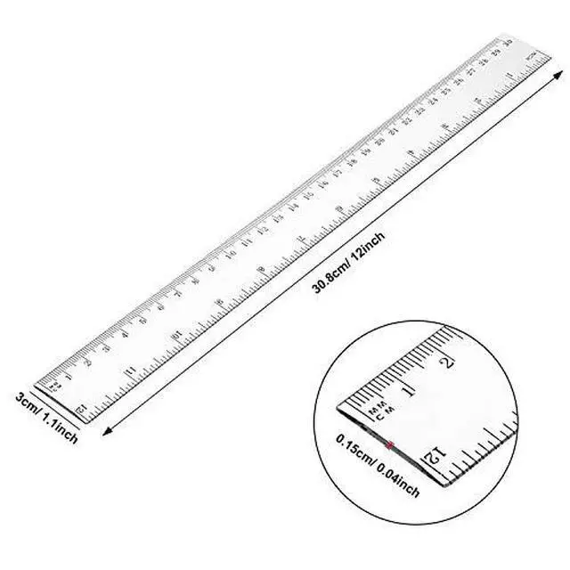Alt view image 2 of 7 - 20 Pack 12 Inch Clear Plastic Rulers Bulk, Easy-to-Read Straight Edge Rulers with Inches and Metric for Office, Back to School Supplies