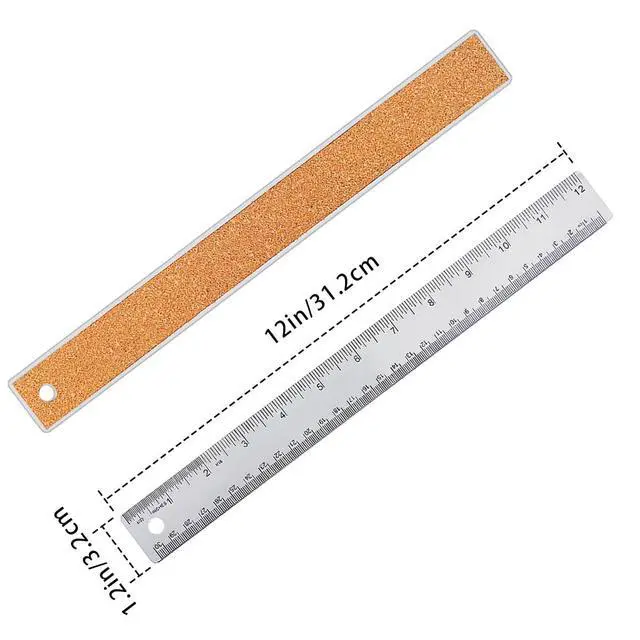 Alt view image 4 of 7 - 12 Inch Metal Ruler Stainless Steel Metal Ruler with Cork Backing, Non-Slip Rulers with Inch and Centimeters, Straight Edge Cork Base Rulers for Student School Office Drafting Tools