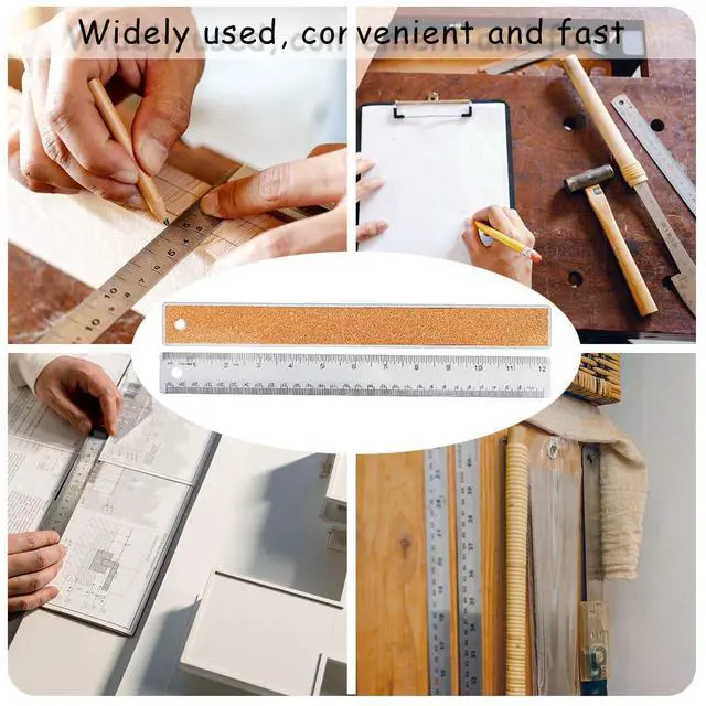 Alt view image 6 of 7 - 12 Inch Metal Ruler Stainless Steel Metal Ruler with Cork Backing, Non-Slip Rulers with Inch and Centimeters, Straight Edge Cork Base Rulers for Student School Office Drafting Tools