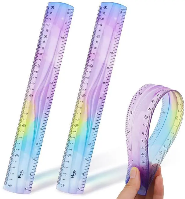 Main image of 2 Pcs 12 Inch Flexible Ruler, Bendable Plastic Ruler, Gradient-Colored Flexible Rulers with Centimeters and Inches for Students, School, Classroom and Office Use