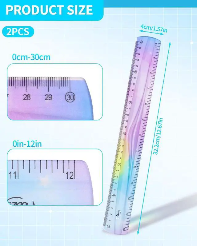 Alt view image 2 of 7 - 2 Pcs 12 Inch Flexible Ruler, Bendable Plastic Ruler, Gradient-Colored Flexible Rulers with Centimeters and Inches for Students, School, Classroom and Office Use