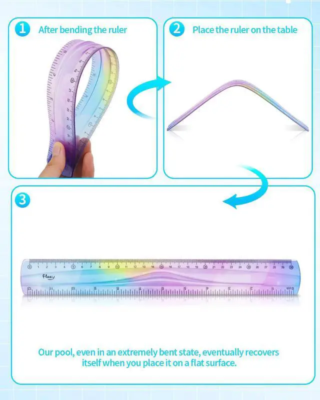 Alt view image 4 of 7 - 2 Pcs 12 Inch Flexible Ruler, Bendable Plastic Ruler, Gradient-Colored Flexible Rulers with Centimeters and Inches for Students, School, Classroom and Office Use