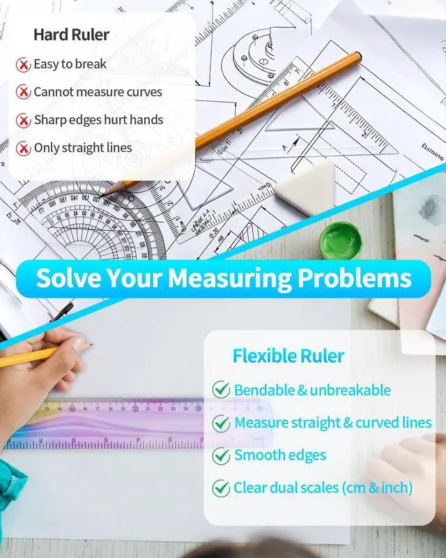 Alt view image 6 of 7 - 2 Pcs 12 Inch Flexible Ruler, Bendable Plastic Ruler, Gradient-Colored Flexible Rulers with Centimeters and Inches for Students, School, Classroom and Office Use