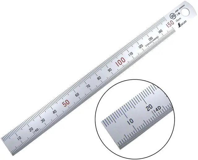 Main image of 150 mm Rigid (15 mm x 0.5 mm) Zero Glare Satin Chrome Stainless Steel Machinist Engineer Ruler/Rule with Graduations in mm and .5mm Model 13005
