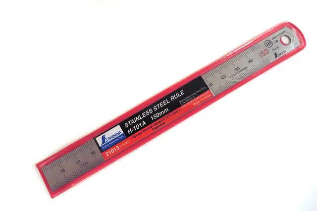 Alt view image 4 of 4 - 150 mm Rigid (15 mm x 0.5 mm) Zero Glare Satin Chrome Stainless Steel Machinist Engineer Ruler/Rule with Graduations in mm and .5mm Model 13005