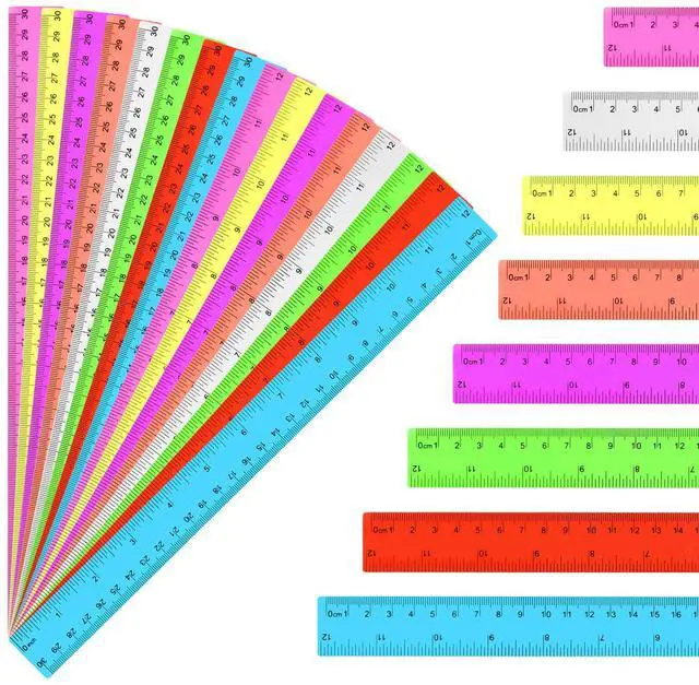 Main image of 16 Pack Clear Plastic Rulers 12 inch, Ruler Bulk for Classroom and Office | 8 Assorted Transparent Colors, Dual Inch and Centimeter Scales for School, Home, Math, Drawing, and Craft Projects