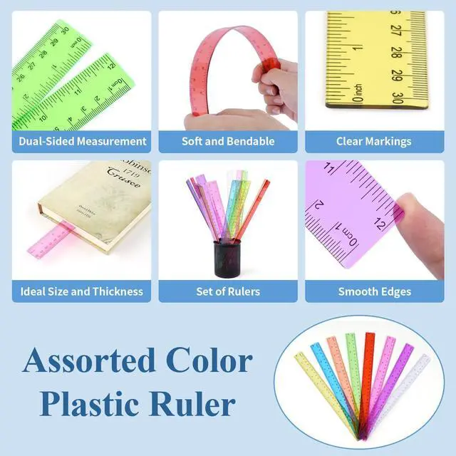 Alt view image 3 of 7 - 16 Pack Clear Plastic Rulers 12 inch, Ruler Bulk for Classroom and Office | 8 Assorted Transparent Colors, Dual Inch and Centimeter Scales for School, Home, Math, Drawing, and Craft Projects