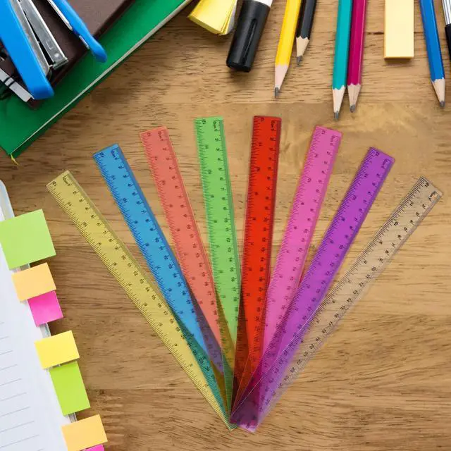 Alt view image 4 of 7 - 16 Pack Clear Plastic Rulers 12 inch, Ruler Bulk for Classroom and Office | 8 Assorted Transparent Colors, Dual Inch and Centimeter Scales for School, Home, Math, Drawing, and Craft Projects