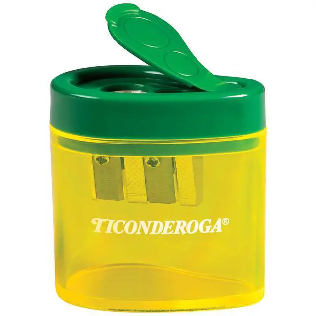 Alt view image 2 of 7 - Two-Hole Manual Pencil Sharpener for Standard and Beginner Pencils, Yellow/Green, 2" x 2" x 1.25", German-Engineered, 1 Count
