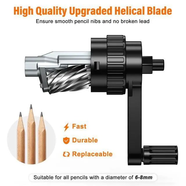 Alt view image 2 of 7 - Pencil Sharpener Black, Manual Pencil Sharpener with Stronger Helical Blade to Fast Sharpen for Kids, School, Classroom, Home, Artists, Ideal for No.2/Colored/Art Pencils