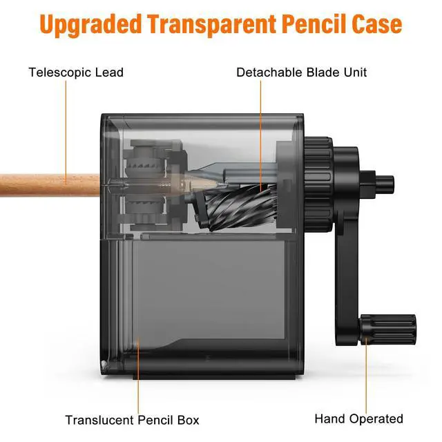 Alt view image 3 of 7 - Pencil Sharpener Black, Manual Pencil Sharpener with Stronger Helical Blade to Fast Sharpen for Kids, School, Classroom, Home, Artists, Ideal for No.2/Colored/Art Pencils