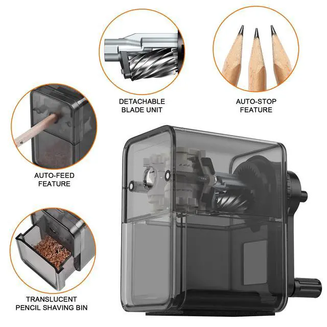 Alt view image 5 of 7 - Pencil Sharpener Black, Manual Pencil Sharpener with Stronger Helical Blade to Fast Sharpen for Kids, School, Classroom, Home, Artists, Ideal for No.2/Colored/Art Pencils