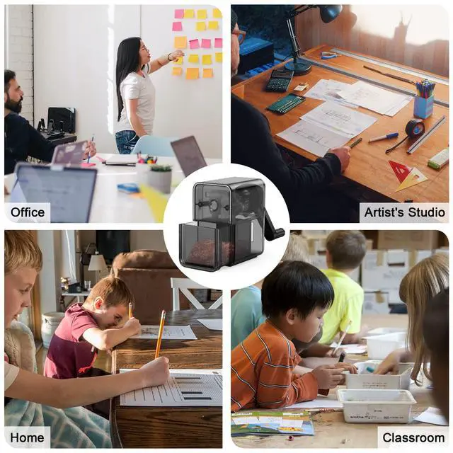 Alt view image 7 of 7 - Pencil Sharpener Black, Manual Pencil Sharpener with Stronger Helical Blade to Fast Sharpen for Kids, School, Classroom, Home, Artists, Ideal for No.2/Colored/Art Pencils