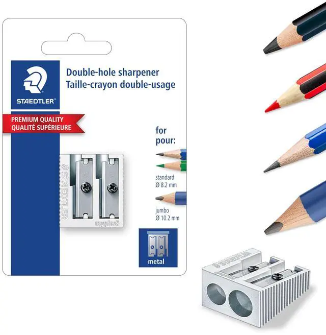 Main image of Metal Double-Hole Pencil Sharpener - Precision 23° & 30° Angles for Standard & Colored Pencils - 3-Point Blade Design for Sharp Lines