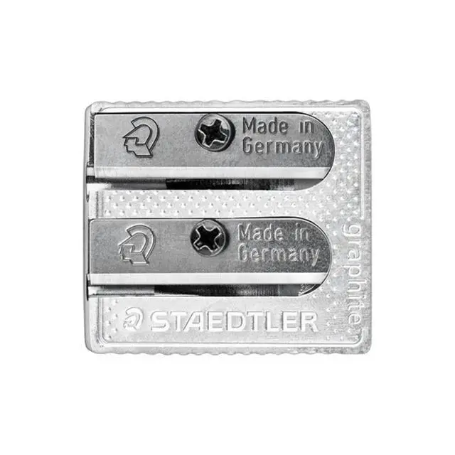 Alt view image 2 of 4 - Metal Double-Hole Pencil Sharpener - Precision 23° & 30° Angles for Standard & Colored Pencils - 3-Point Blade Design for Sharp Lines