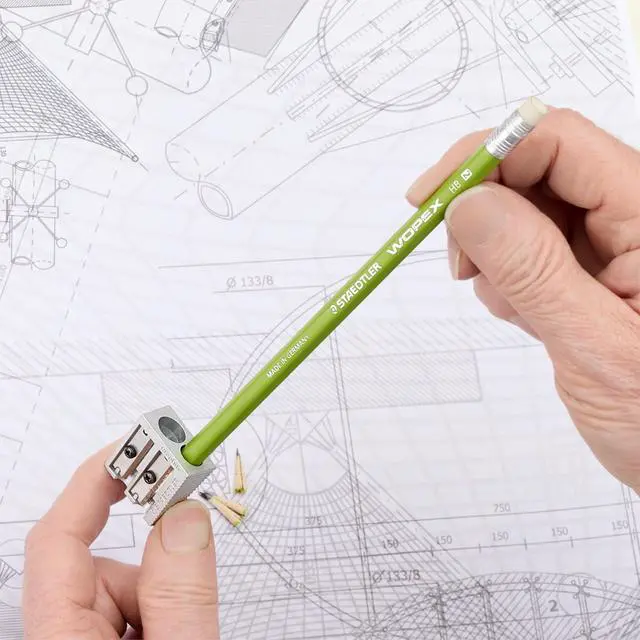 Alt view image 3 of 4 - Metal Double-Hole Pencil Sharpener - Precision 23° & 30° Angles for Standard & Colored Pencils - 3-Point Blade Design for Sharp Lines