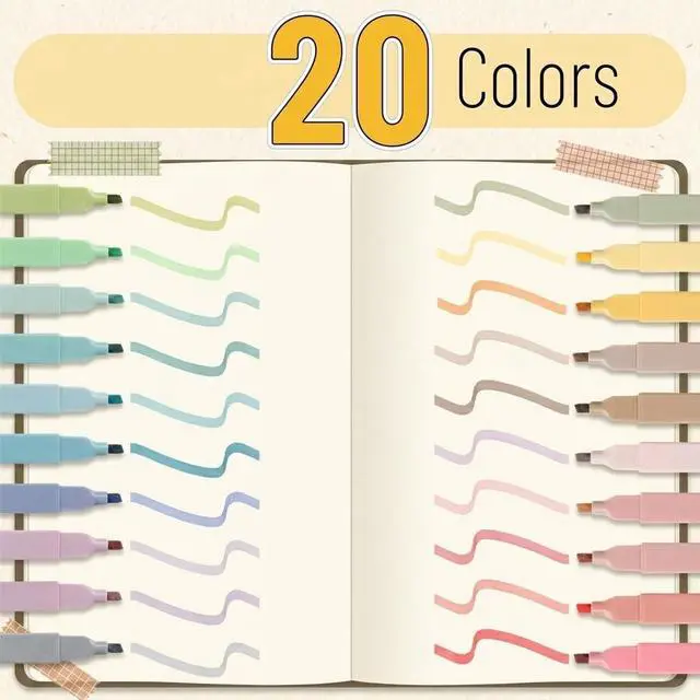 Alt view image 2 of 6 - Aesthetic Highlighters No Bleed, 20 Pack, Pastel Colors | Chisel Tip, Cute Highlighters Assorted Colors for Journaling, Highlighting, Underlining, Fast Dry, Back to School Supplies
