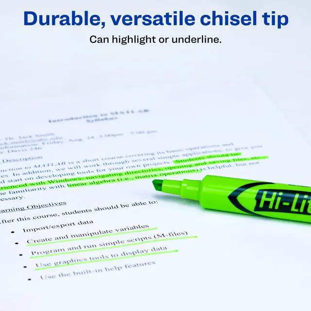 Alt view image 3 of 7 - Hi-Liter® Desk-Style Highlighters, SmearSafe®, Chisel Tip, 12 Fluorescent Green Highlighters (24020)