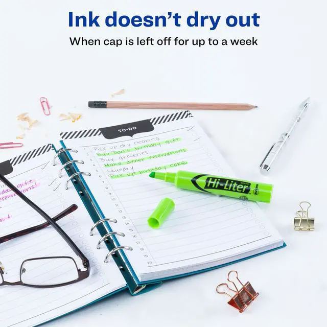 Alt view image 4 of 7 - Hi-Liter® Desk-Style Highlighters, SmearSafe®, Chisel Tip, 12 Fluorescent Green Highlighters (24020)