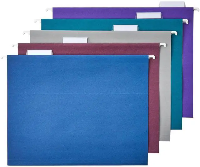 Main image of Hanging File Folders with Adjustable Tabs for Document Organization, Letter Size, Assorted Jewel-Tone Colors, 25-Pack