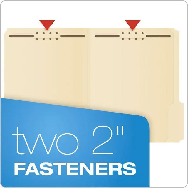 Alt view image 2 of 7 - Fastener File Folders, 2 Fasteners, Pockets with Prongs, File Organizers for School, Home and Office, Letter Size, Manila, 1/3 Cut Tabs, in Left, Right, Center Positions, 50 Per Box (FM213)
