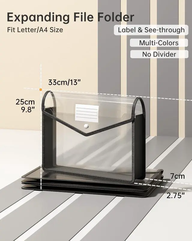 Alt view image 2 of 7 - 2 Pack Plastic Expanding File Folder, Fit Letter/A4 Size, Black
