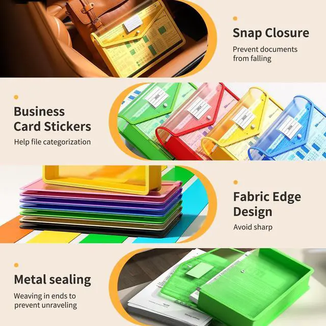 Alt view image 4 of 7 - Plastic Expanding File Folder, Transparent Envelopes with Snap Closure