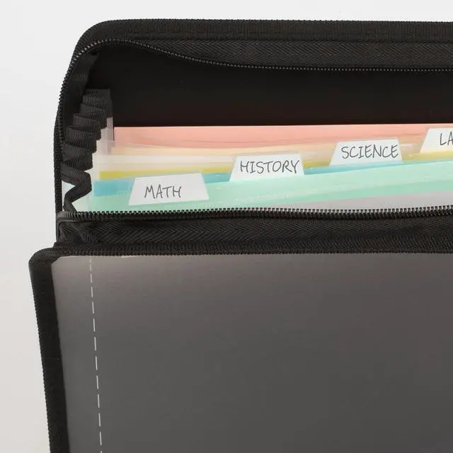 Alt view image 4 of 7 - Expanding File Organizer + Study App, 7-Pocket Accordian File Organizer, Zipper Closure, Holds 8-1/2" x 11" Paper, Black (72709)