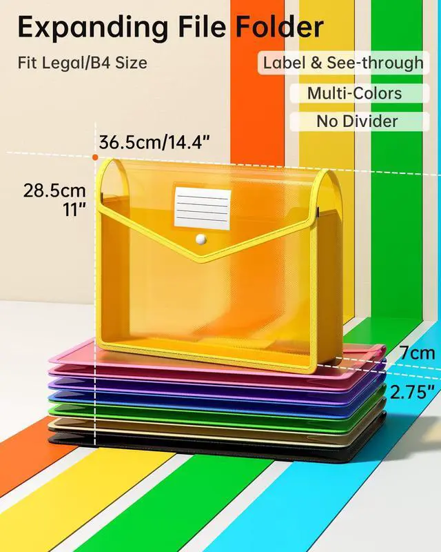 Alt view image 2 of 7 - Plastic Expanding File Folder, Transparent Envelopes with Snap Closure