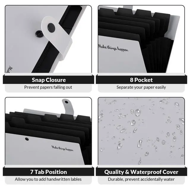 Alt view image 3 of 7 - Accordion File Organizer, 8 Pockets Expanding File Folders, Portable Document Paper Organizer, Home College School Office Supplies, Letter Size Gray