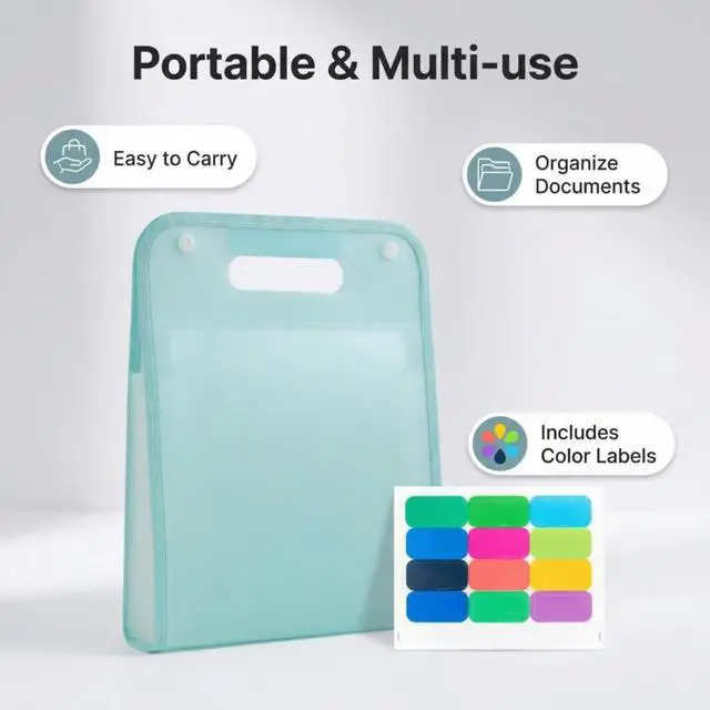 Alt view image 3 of 7 - Translucent Vertical Accordion File Folder,13 Pockets Expanding File Organize with Labels,A4 Letter Size Document Receipt Organizer Accordion Filing Folder for School, Home,Office.(Green)