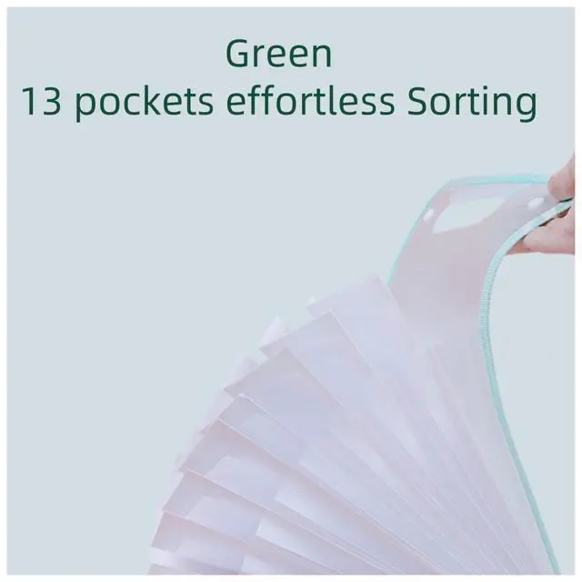 Alt view image 4 of 7 - Translucent Vertical Accordion File Folder,13 Pockets Expanding File Organize with Labels,A4 Letter Size Document Receipt Organizer Accordion Filing Folder for School, Home,Office.(Green)