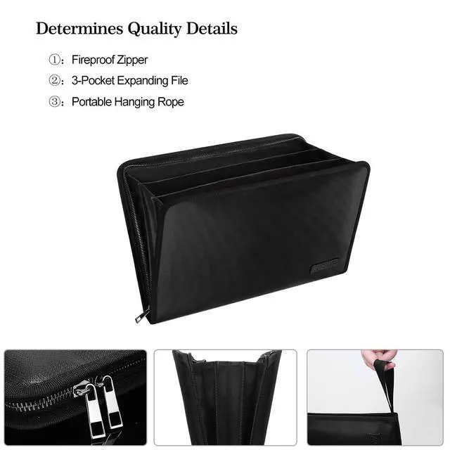 Alt view image 3 of 7 - Fireproof Expanding File Folder, 3 Pockets Document Organizer Bag