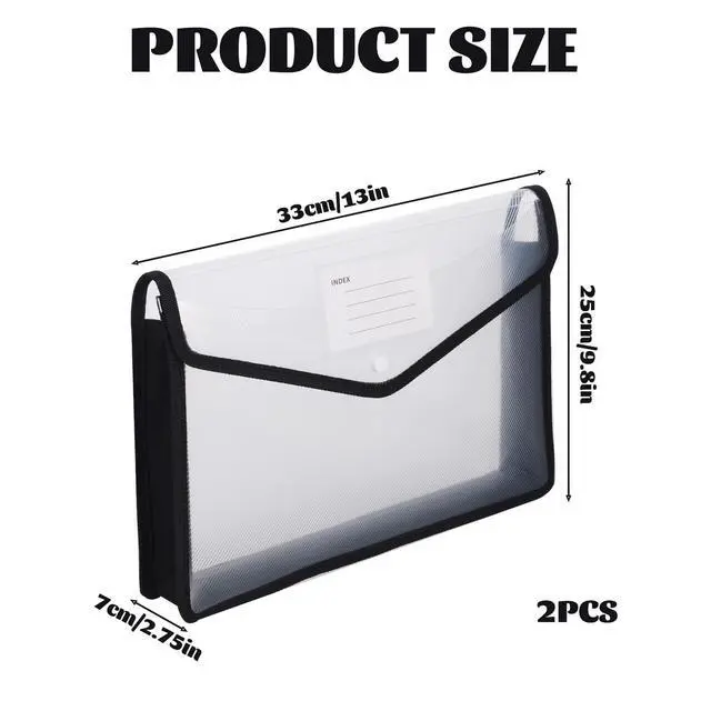 Alt view image 2 of 7 - 2Pcs Plastic Expanding File Folder Black Clear Expandable File Bag