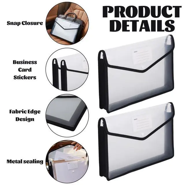 Alt view image 3 of 7 - 2Pcs Plastic Expanding File Folder Black Clear Expandable File Bag