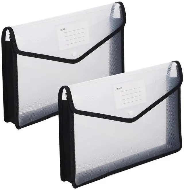 Main image of 2Pcs Plastic Expanding File Folder Black Clear Expandable File Bag