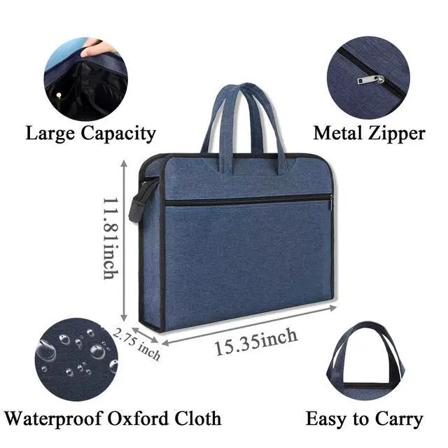 Alt view image 6 of 6 - Zipper Document Pouch with Handle Waterproof Portable Zipper File Bags for Carrying Paper Files Books File Document Bag (Blue)
