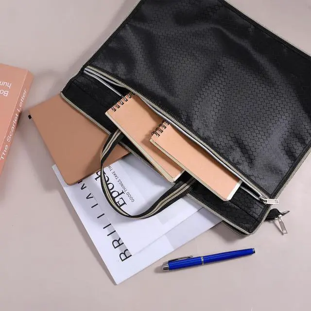Alt view image 3 of 7 - File Tote Bag Pouch, Oxford Zippered Document Bag with Handle, Lightweight Waterproof Oxford Document Storage Bags for Carrying Paper Files Books Filing Folder