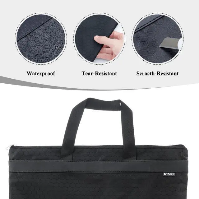 Alt view image 2 of 6 - 12x15 in Large Zipper Pouch with Handle, A4 Foldable Lightweight Waterproof Oxford Document Storage Bag, File Organizer for Office Travel Books Papers Filing Folder 1 Pack (Black)