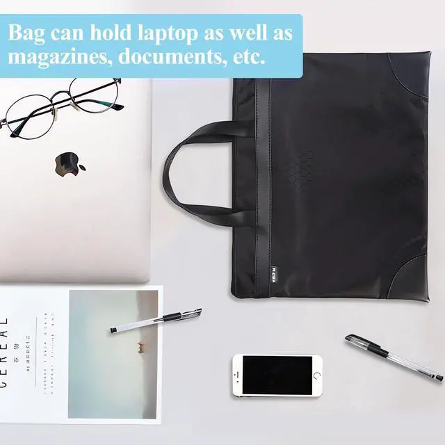 Alt view image 4 of 6 - 12x15 in Large Zipper Pouch with Handle, A4 Foldable Lightweight Waterproof Oxford Document Storage Bag, File Organizer for Office Travel Books Papers Filing Folder 1 Pack (Black)