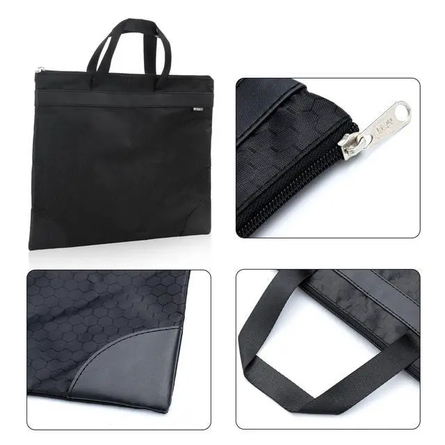 Alt view image 3 of 6 - 12x15 in Large Zipper Pouch with Handle, A4 Foldable Lightweight Waterproof Oxford Document Storage Bag, File Organizer for Office Travel Books Papers Filing Folder 1 Pack (Black)