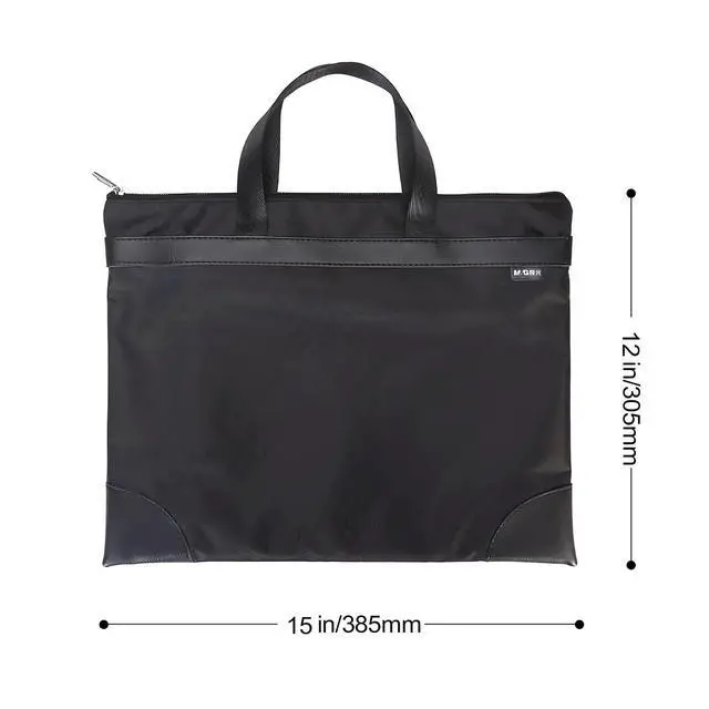 Alt view image 5 of 6 - 12x15 in Large Zipper Pouch with Handle, A4 Foldable Lightweight Waterproof Oxford Document Storage Bag, File Organizer for Office Travel Books Papers Filing Folder 1 Pack (Black)