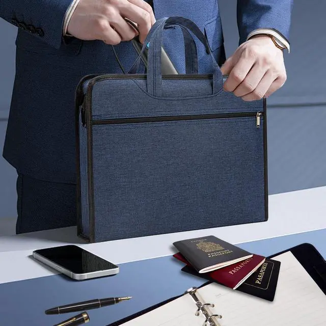Alt view image 2 of 6 - Document Bag with Handle Document Carrier Document Zippered Briefcase Document Pouch Brief Case for Women Men (Blue)
